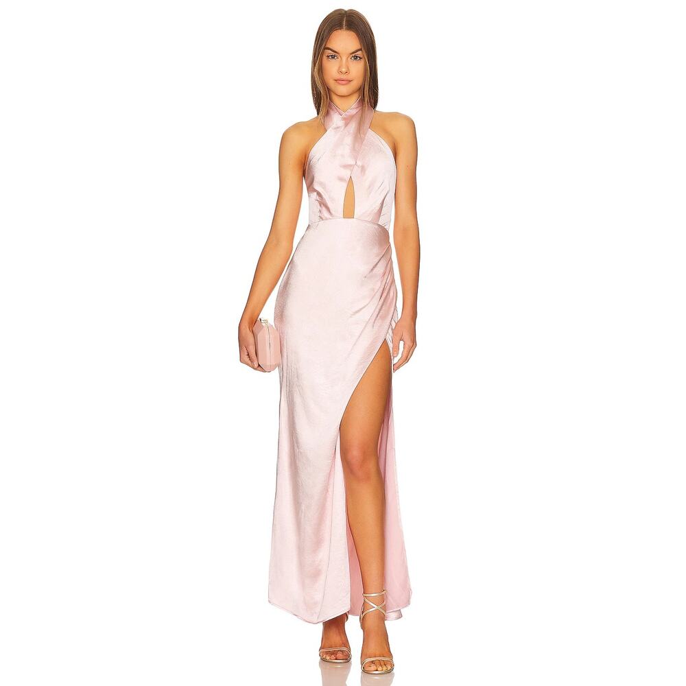 Elliatt Begonia Halter Neck  Front Keyhole Maxi Dress Pink Size Small NWT